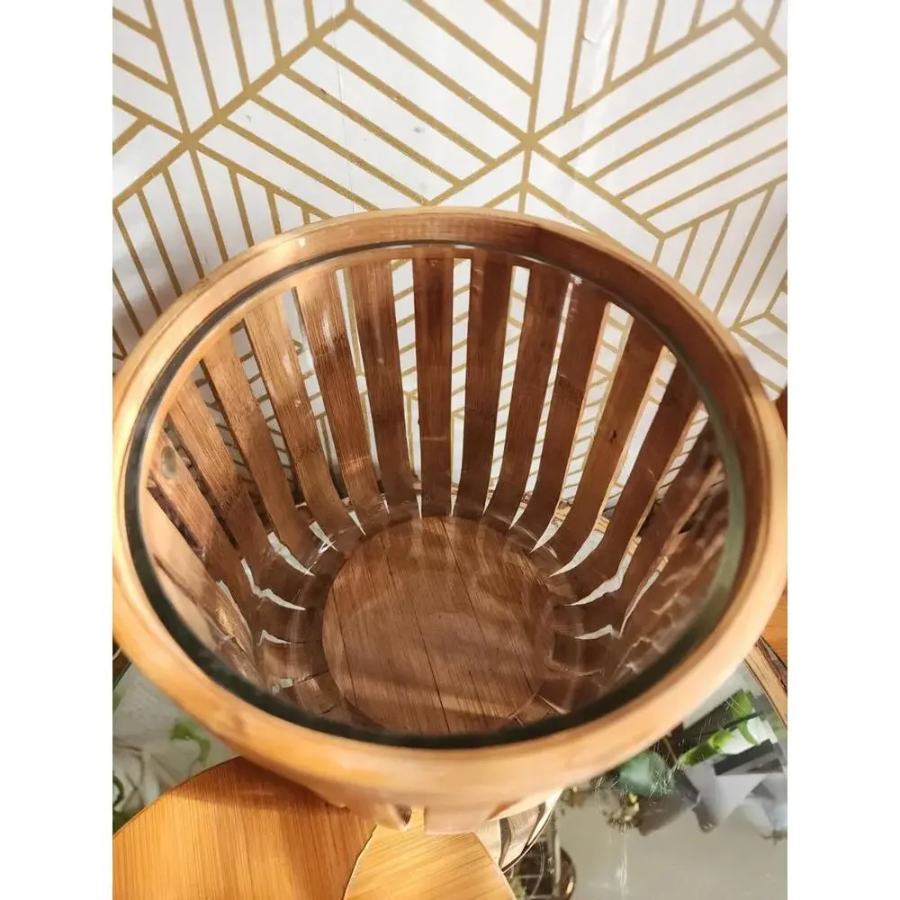 Vintage Bamboo And Glass Ice Bucket With Lid